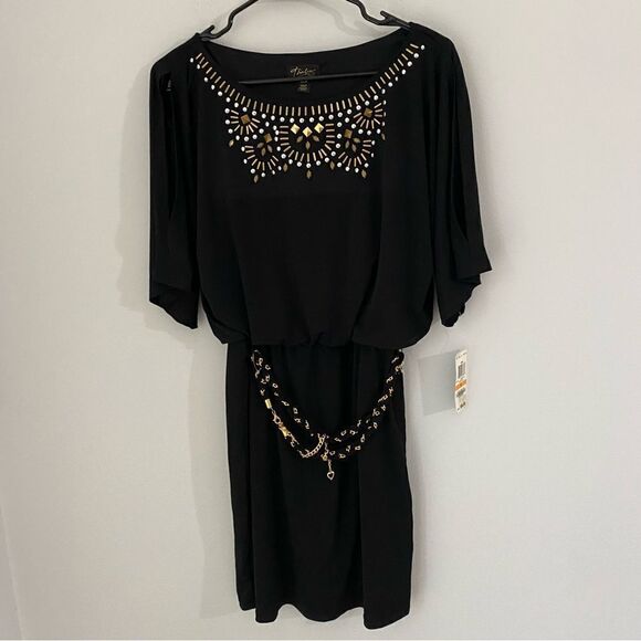 Thalia Sodi Womens Studded Cold Shoulder Casual Dress Black S - Picture 2 of 5